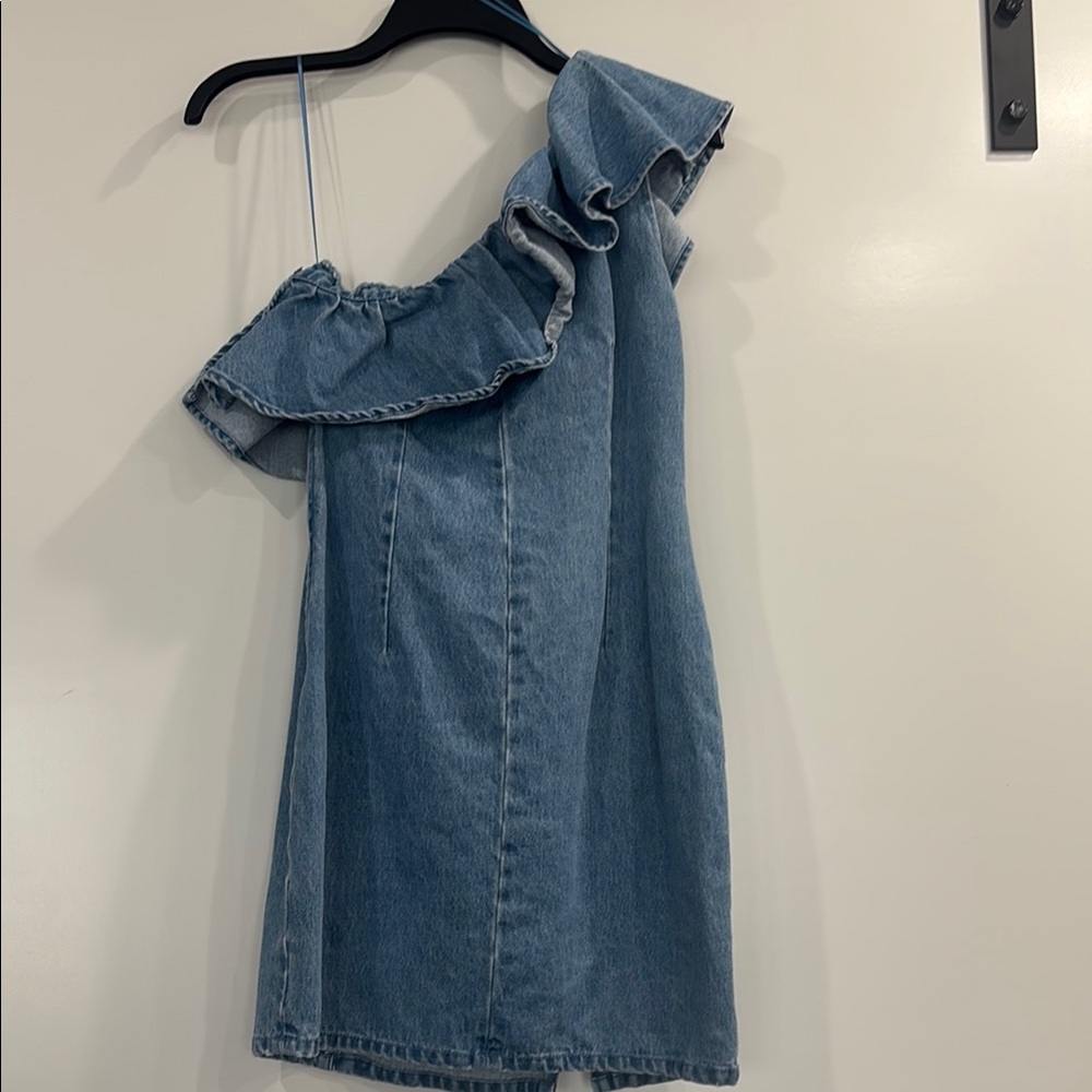 Denim One-Shoulder Ruffle Dress - Picture 5 of 5
